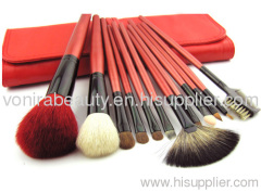 12pcs professional makeup brush set with red case and handle