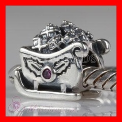 european Style Santa Claus Sleigh Charm Beads with CZ Stone