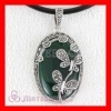 Thai Sterling Silver inlay Green Agate Double Dragonfly Marcasite Pendant