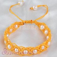 Fashion yellow Hand Knitted Adjustable Bracelet with Freshwater Pearl