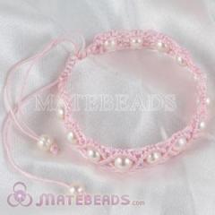 Pink Hand Knitted Adjustable Bracelet with Freshwater Pearl