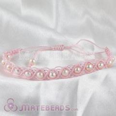 Pink Hand Knitted Adjustable Bracelet with Freshwater Pearl