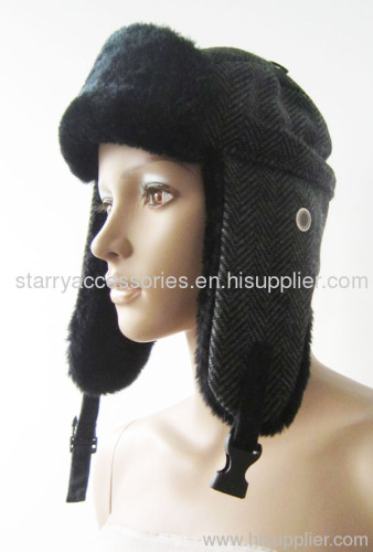 fake fur and wool blended winter hat