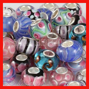 lampwork glass beads with silver core