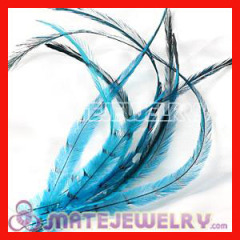 Blue thin black striped Grizzly bird feather hair extensions