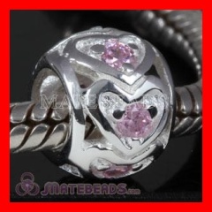 european Style Love Beads with Pink CZ Stone For Valentine's Day