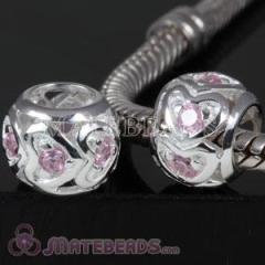 european Style Love Beads with Pink CZ Stone For Valentine's Day