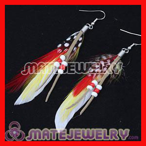 White Tibetan Jaderic Indian styles Feather Earrings With Beads