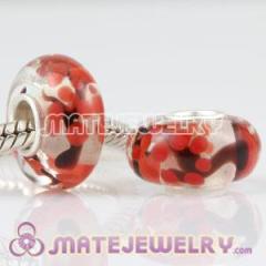 european Red tree glass beads in silver single core