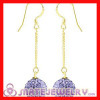 Cheap 10mm Purple Czech Crystal Ball Gold Plated Silver Dangle Earrings