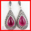 Thai Sterling Silver inlay Teardrop Ruby Marcasite Earrings
