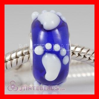 european Blue Lampwork Glass Baby Footprint Beads fit Lovecharmlinks Jewelry