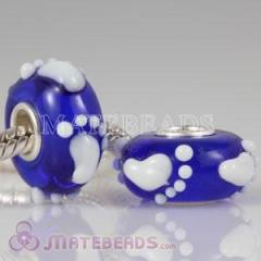 european Blue Lampwork Glass Baby Footprint Beads fit Lovecharmlinks Jewelry