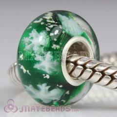 Green Snowflake Glass Beads With Sterling Silver Core
