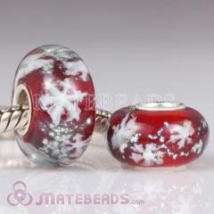 european style Red Snowflake Glass Beads with Silver Shatter