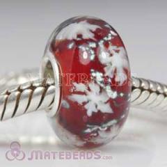 european style Red Snowflake Glass Beads with Silver Shatter