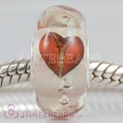 european Lampwork Glass Painted Zip Heart Fluorescent Bead