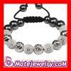 Shamballa Sterling Silver Skull Head Beads Macrame Bracelets with Pave Czech Crystal and Hematite