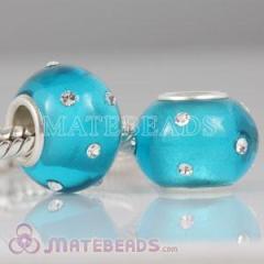 european Silver Polished Glass blue Bead with swarovski crystal wholesale