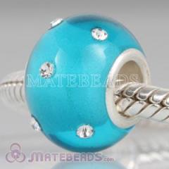 european Silver Polished Glass blue Bead with swarovski crystal wholesale