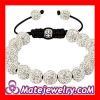Nialaya Fashion Shamballa Style White Disco Ball Bead Alloy Crystal Bracelets