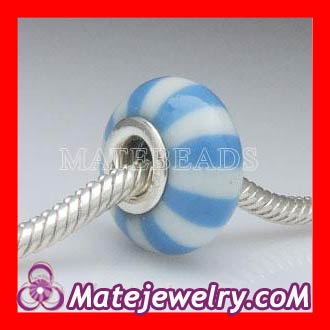 925 Sterling Silver Double Cores Charm Jewelry Polymer Clay european Blue Beads