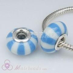 925 Sterling Silver Double Cores Charm Jewelry Polymer Clay european Blue Beads