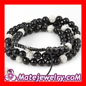 Shamballa Fashion Long Onyx Faceted Black Agate Alloy Clear Crystal Unisex Necklace