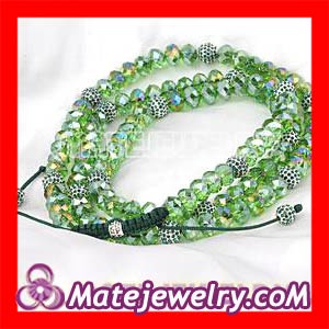 Long Green Crystal Necklace of Shamballa style