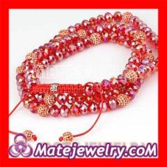 Fashion Shamballa Long Alloy Crystal Red Faceted Crystal Glass Beads Unisex Necklace