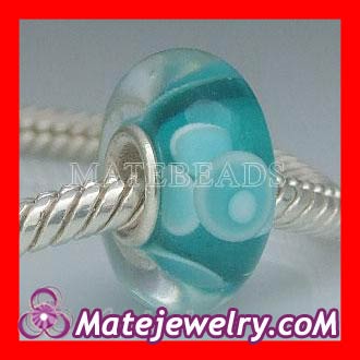 european chamilia glass blue beads with 925 sterling silver single core