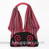 Cotton and Jute classic ethnic stripe local embroid decorative pattern handbag shoulder bag(Red)