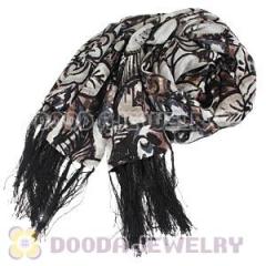 Fashion 170*50cm Oblong Fringed Long Black Silk Scarf