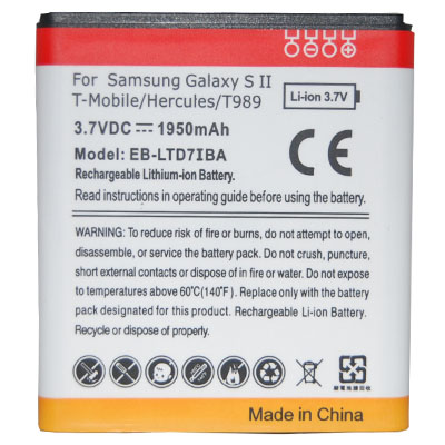 Battery for Samsung Galaxy S II /T-mobile/Hercules/T989 with 3.7v 1950mAh