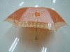21&quot; 3 fold outside folding polyester/pearl sun umbrella with lace and case