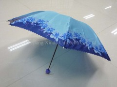 3 fold outside folding femal/lady manual open sun umbrella with pvc case