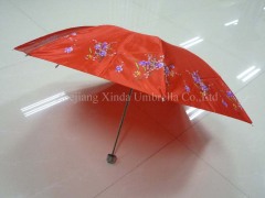 3 fold outside folding satin manual open lady/femal sun umbrella with case