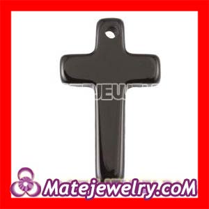Shamballa 25×15mm Black Agate Latin Cross Semiprecious Beads With 2mm Hole