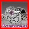 Sterling silver heart bead with February Birthstone Amethyst Charm fit European Largehole Jewelry