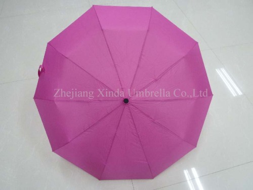 10k 3 fold auto open and close solid color pongee fibre glass ribs umbrella