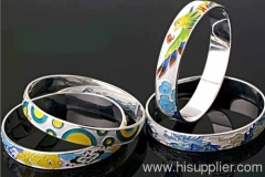 folk design cloisonne enamel silver lady bangle