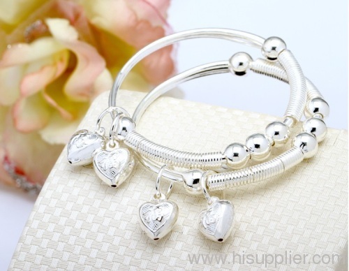 Pure Silver Heart shaped bell kids personalized bangle