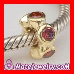 Gold Plated 925 Silver Spacer Beads with Red Stone