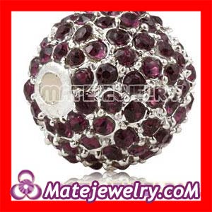 12mm Handmade Shamballa Alloy Beads With Purple Champagne Crystal
