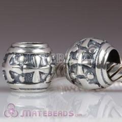european antique sterling silver bead with cross pattern
