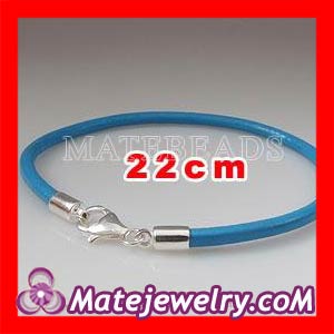 european 22cm blue slippy leather bracelet with stering silver lobster clasp fit for European european Beads