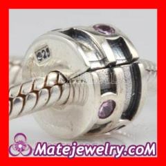 european Silver Clip beads with CZ purple Stone