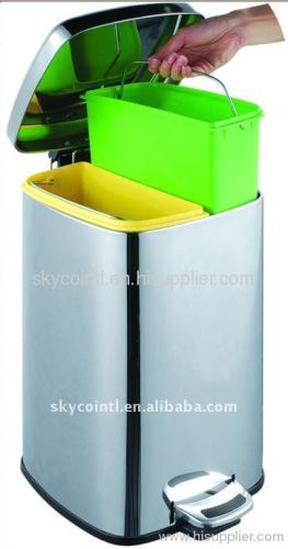 Stainless steel pedal bin with double buckets