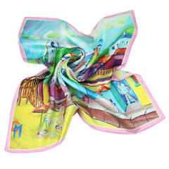 Printed House Pure Silk Scarves 65×65cm Medium Square Silk Scarf Shawls Wholesale