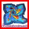 Floral Blue Large Square Silk Scarves for Women 105×105cm Hand Painted Silk Scarf